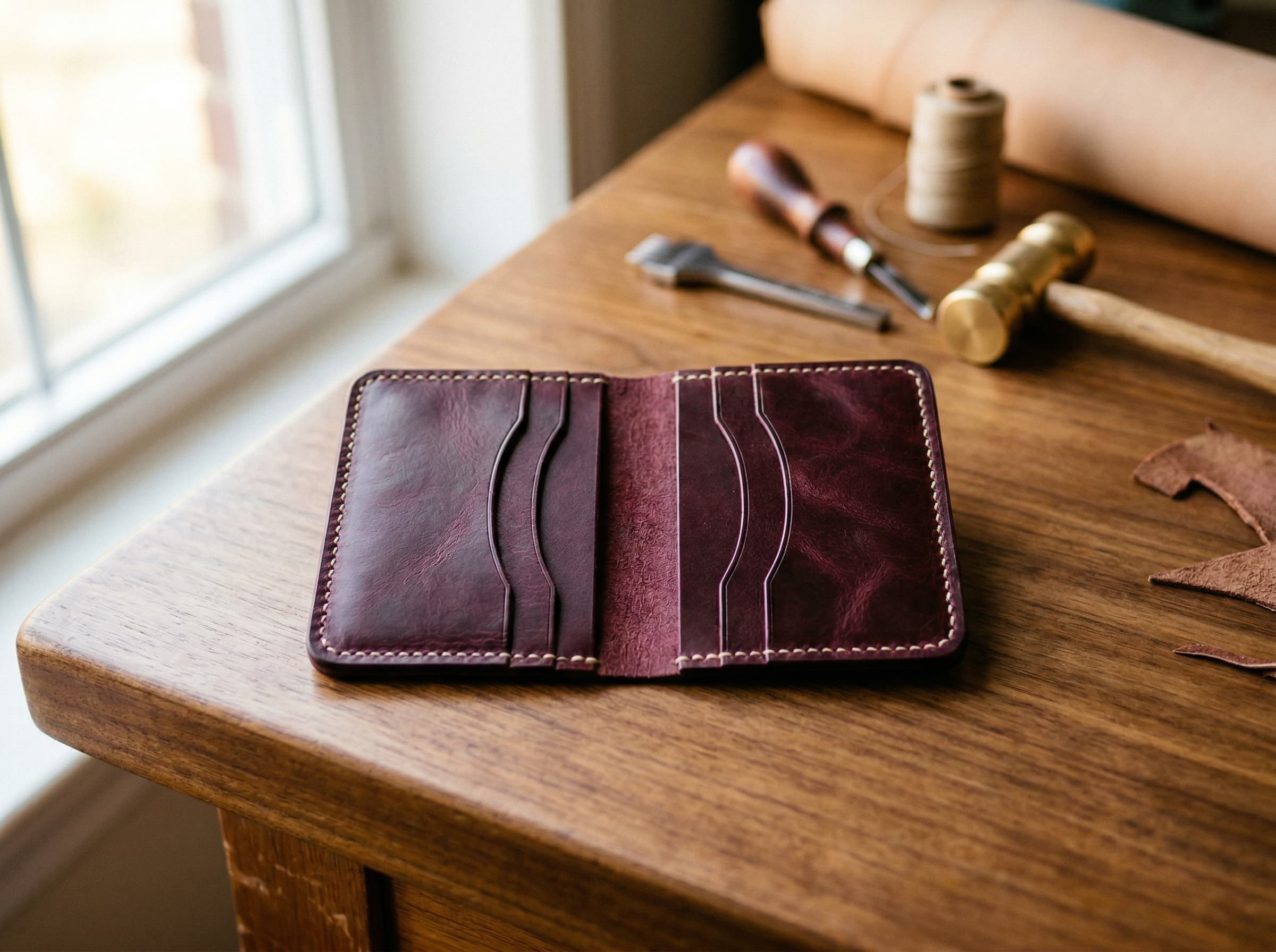 Horween Chromexcel burgundy card holder